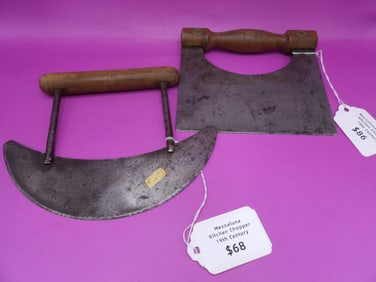 Mezzaluna lot of 2 19th century kitchen choppers