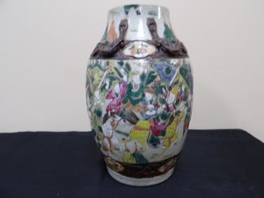 antique Chinese hand painted warrior scene porcelain vase signed