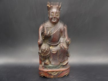 Antique Chinese Qing dynasty gilt wooden carving government official