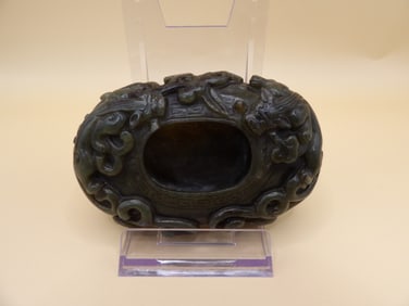 Chinese antique nephrite jade Chilong fine carving brush washer