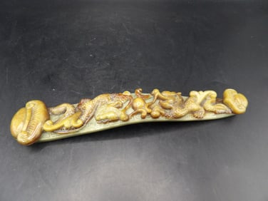 Chinese Qing dynasty jadeite jade fine carved dragon scepter fine carving