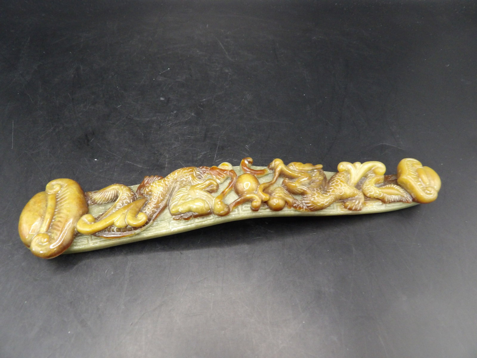 Chinese Qing dynasty jadeite jade fine carved dragon scepter fine carving (1 of 7)