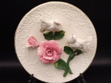 Capodimonte made in Italy 3 dimensional plate with birds and flowers
