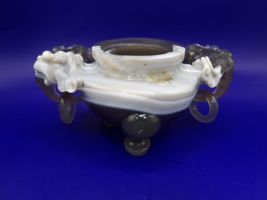 Chinese agate incense burner with mask handles