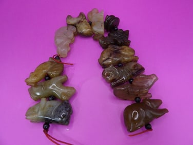 Chinese jade carved 12 zodiac animals on a string
