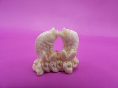 antique Japanese fine carving of double fish