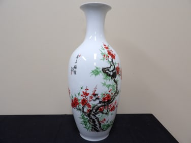Chinese porcelain vase with hand painted birds and plum blossom