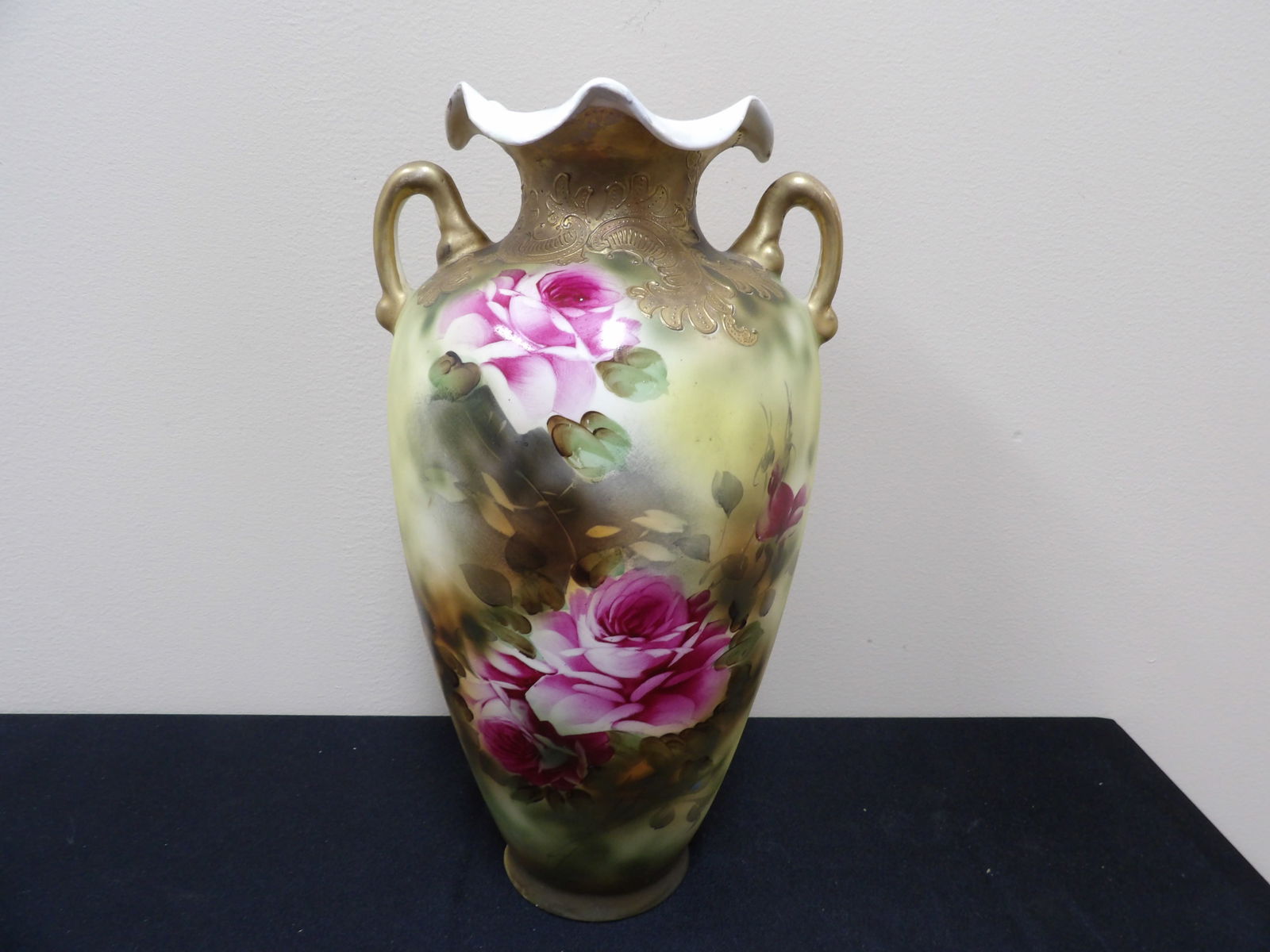 antique Nippon floral porcelain vase marked: 12.5 inches height.