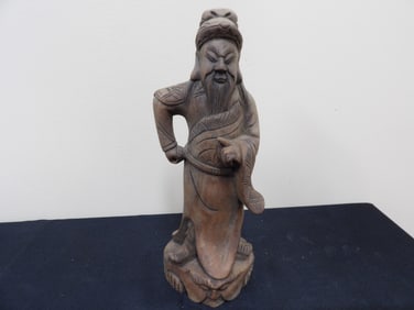 Chinese carved wooden warrior statue