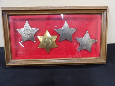 estate framed collection of Arizona Texas Rangers Sheriff badges