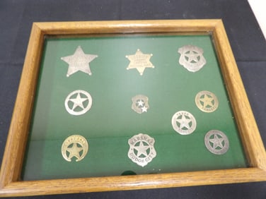lot of 10 collection of Arizona Texas Rangers US Marshal badges in framed box