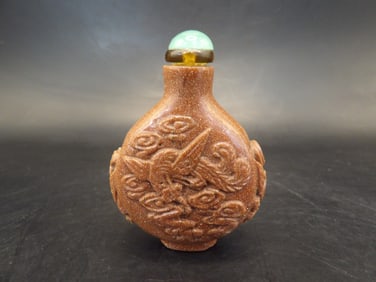 antique Chinese Qing dynasty goldstone carved phoenix snuff bottle