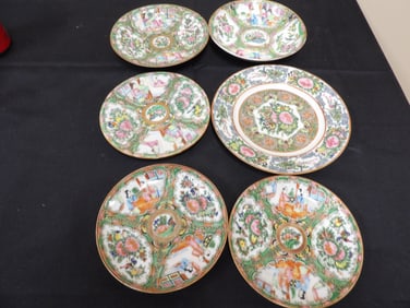 lot of 6 antique Chinese famille rose porcelain plates or shallow dish