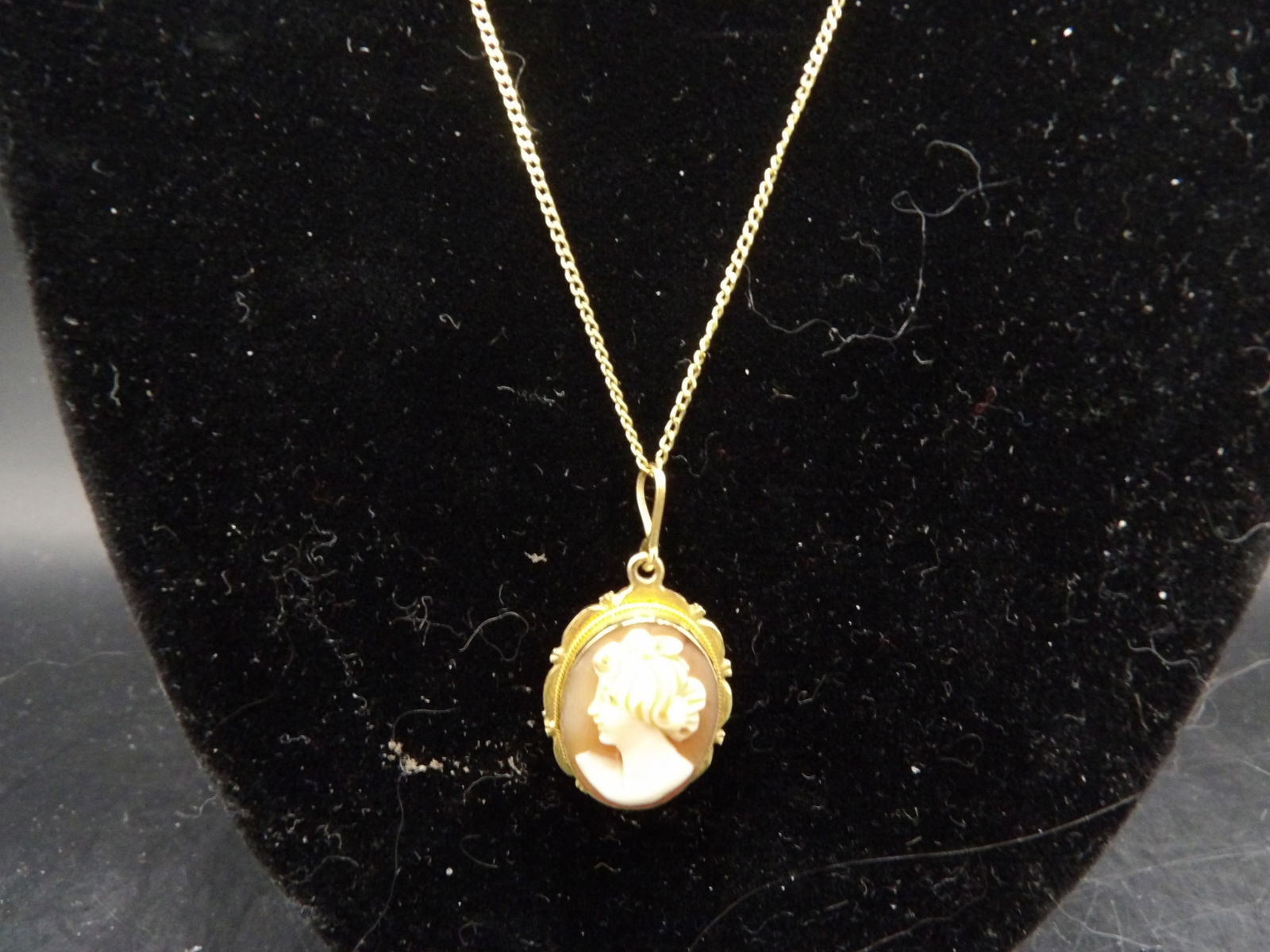 marked 14k Italy cameo pendant and 10k gold necklace (1 of 6)