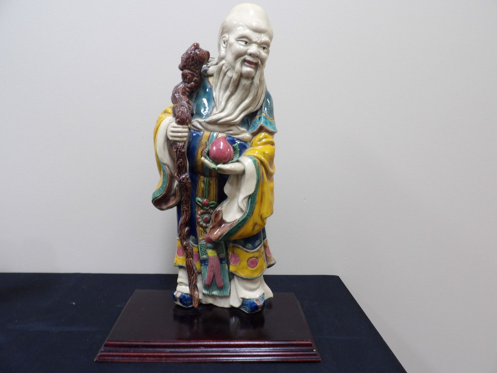 antique Chinese roof tile Longevity God secured on wooden bases (1 of 8)