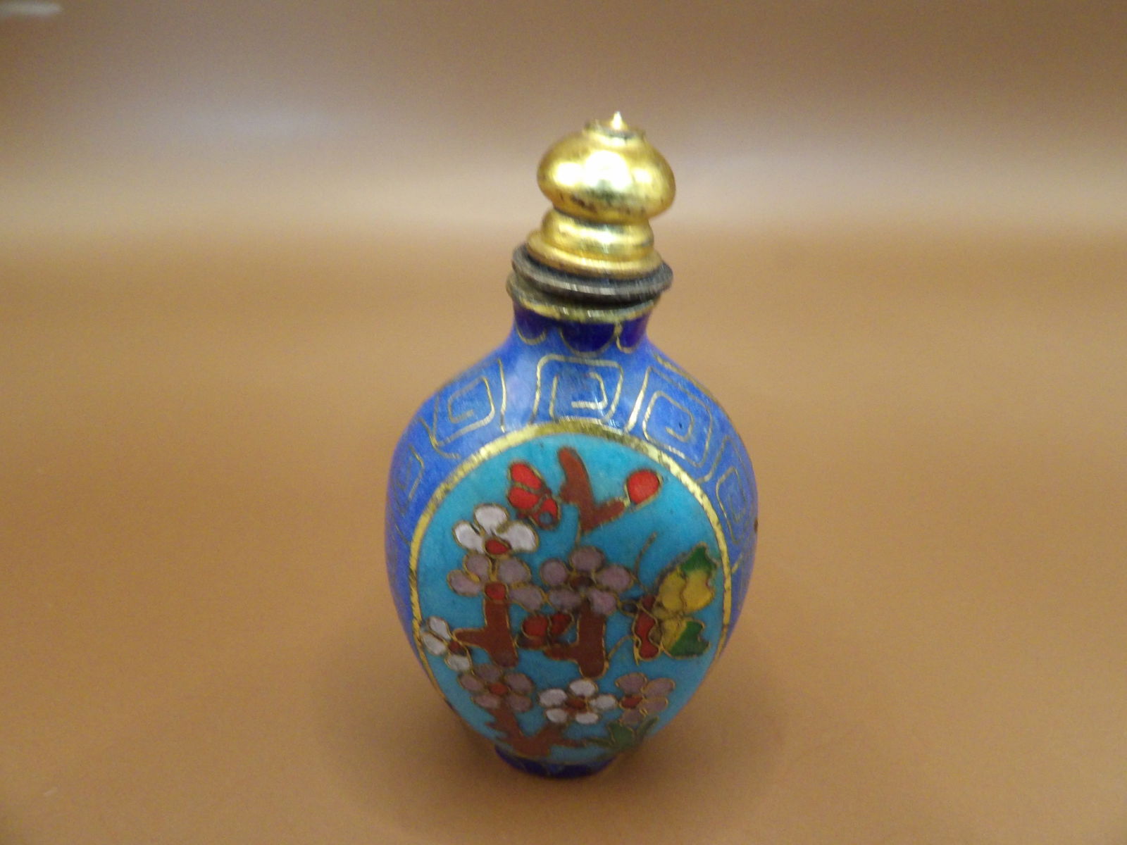 Chinese cloisonne snuff bottle: 3.8 inches height.