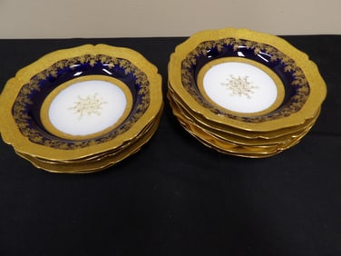 lot of 11 antique Limoges France gold accent cobalt blue porcelain plates