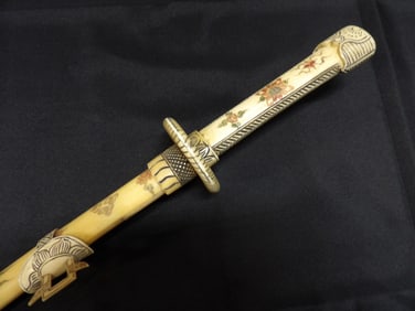 very fine Japanese carved bone sword fine details