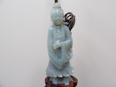 very rare antique Chinese jade carved Kwan Yin lamp