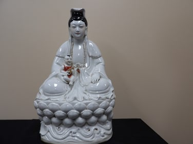 Rare Chinese antique porcelain Kwan Yin large statue 22 inches height signed