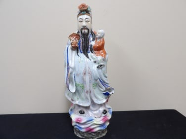 antique Chinese fine quality Fu-Xing God of fortune and happiness holding a boy large figurine