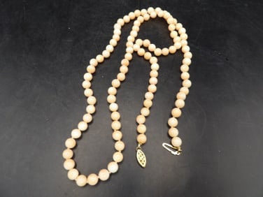 25 inches length angel skin coral necklace with 14k clasp marked