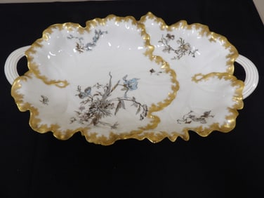 antique French Harviland Limoges large centerpiece gold gilt bowl or platter