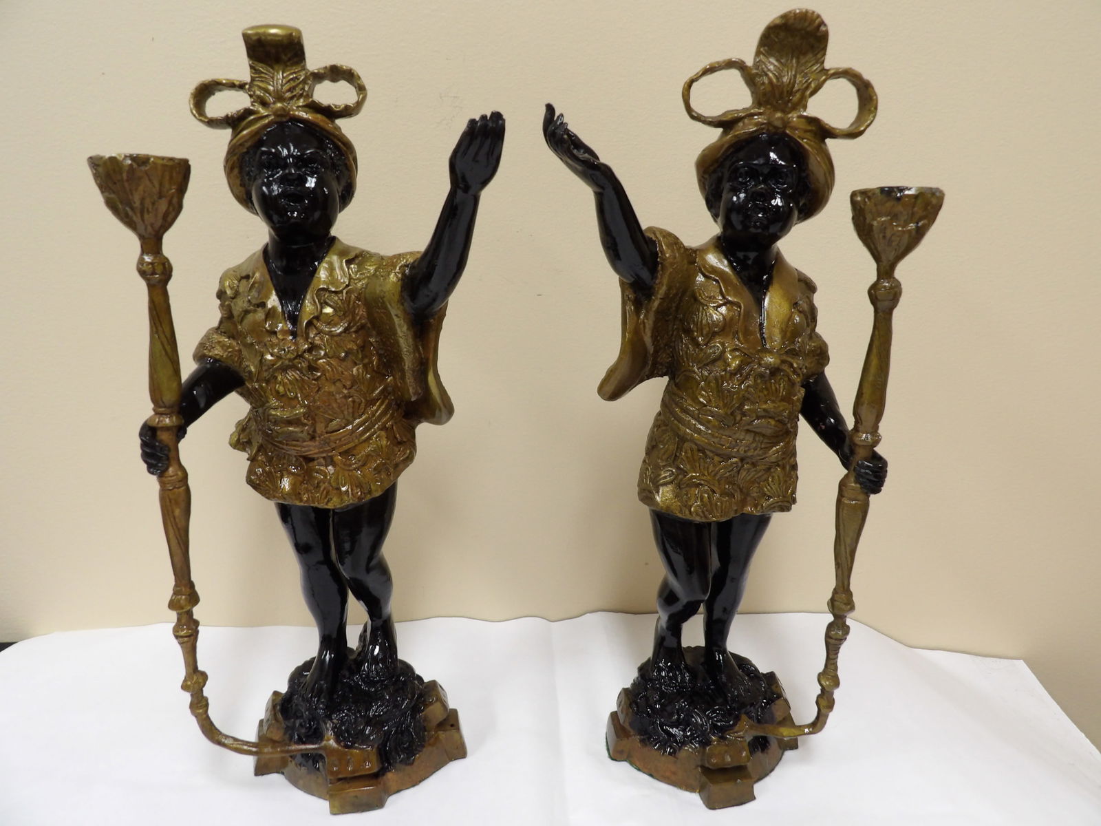 lot of 2 antique gilt bronze blackamoor figural candle holder set (1 of 5)