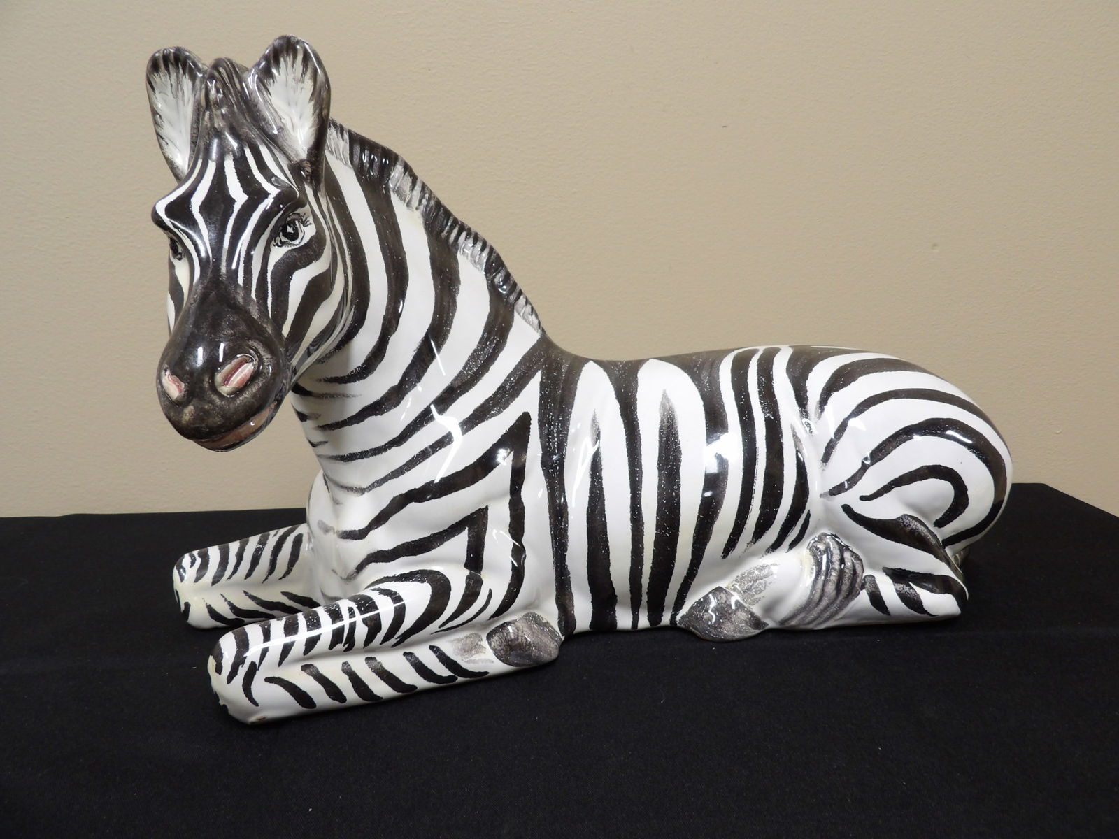 Large signed Italy 1960 hand painted ceramic reclining zebra sculpture (1 of 6)