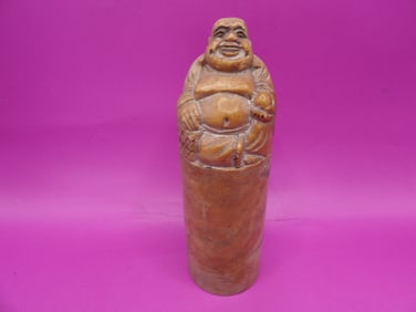 Chinese large heavy carved stamp seal with laughing buddha motif