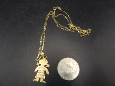 14k gold little girl pendant 20 inches long necklace
