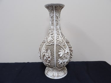 Ivory Dynasty Chinese cinnabar style brass vase with floral pattern