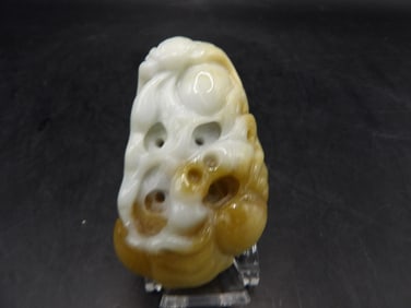 Chinese jadeite jade fine carved bats peach coin pendant