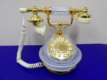 French style telephone with gold tone accent and push button dial