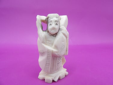 Antique Japanese female musician carving signed - No Export