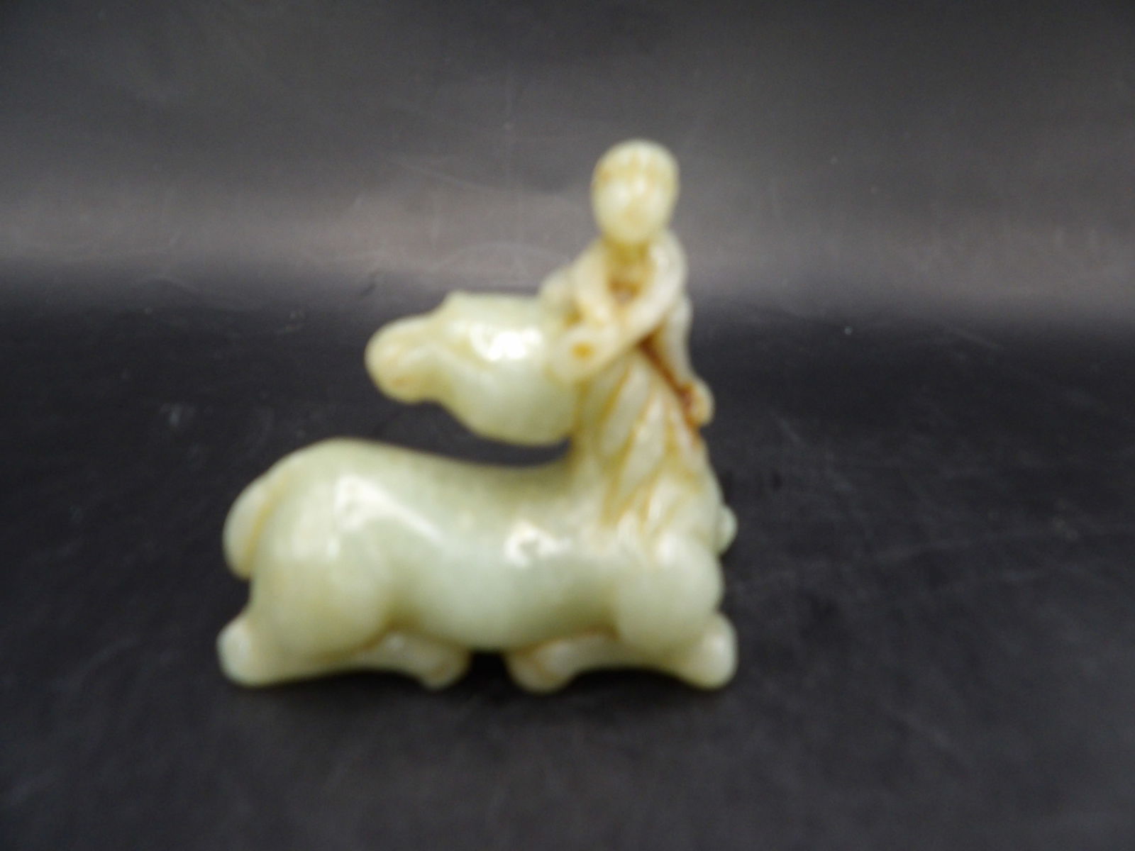 Chinese jade carved a boy riding a horse statue (1 of 3)