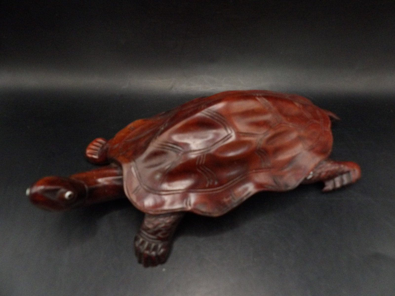 Well carved rosewood turtle statue: 10 inches length.