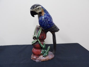 Chinese porcelain parrot figurine signed