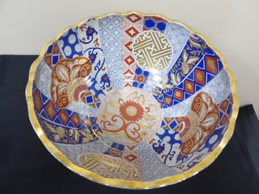 Rare huge Japanese Imari fine painted gold gilt porcelain punch bowl 15.8 inches opening