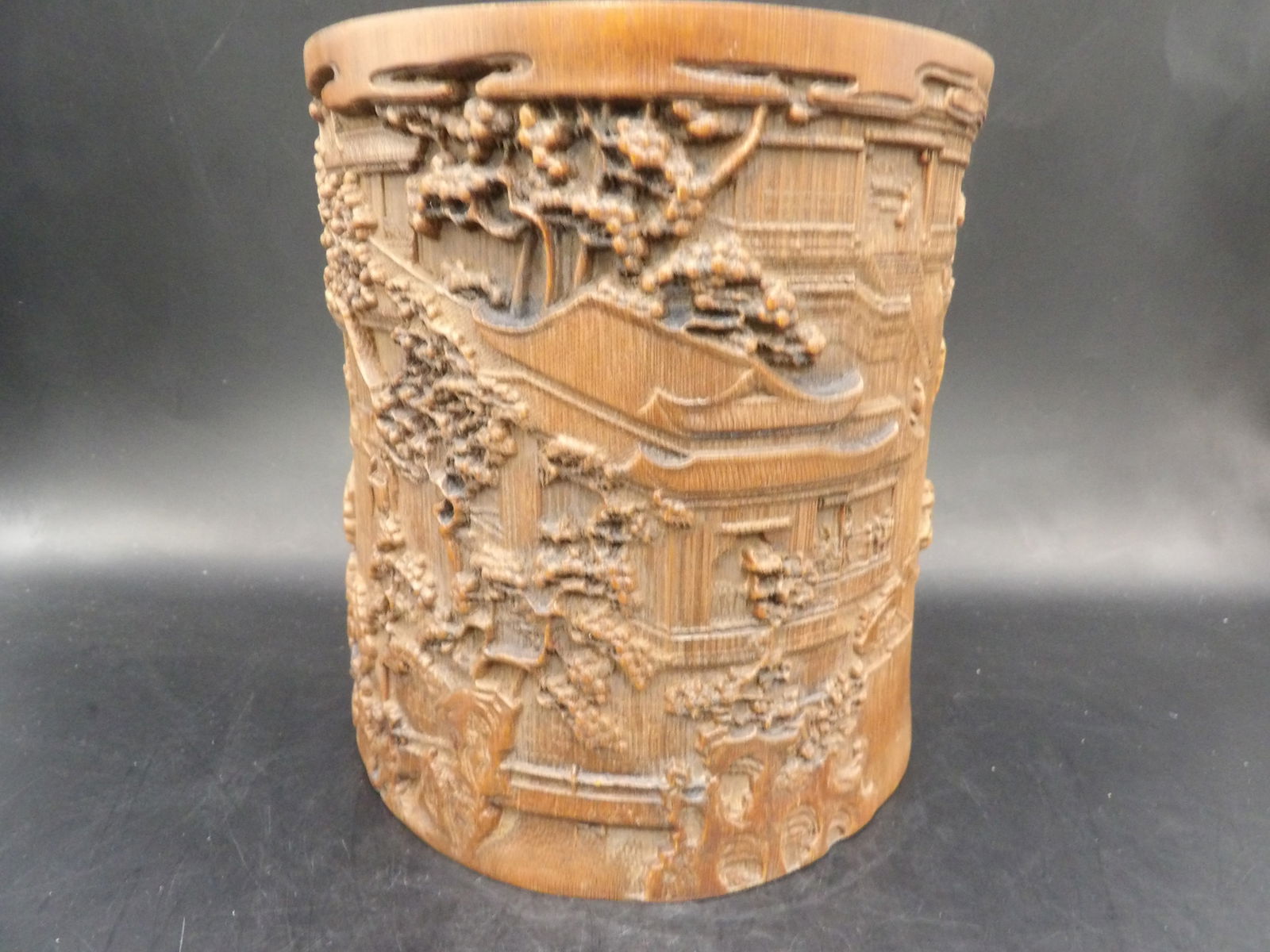Very ornate carved Chinese bamboo brush pot (1 of 7)