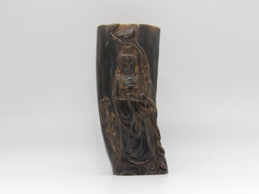 Chinese Kwan Yin and boy Horn Carving 6.6 inches height