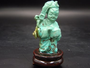 Chinese Qing Dynasty Turquoise Boy Carving Custom Stand