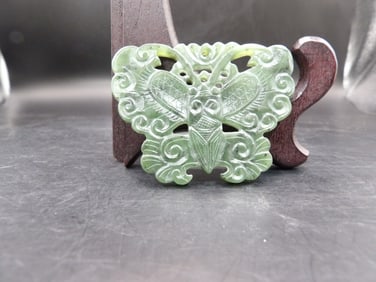 Antique Qing dynasty Chinese Nephrite Green Jade Butterfly Pendant