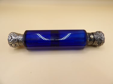 Antique Victorian large cobalt blue color double sided glass perfume bottle