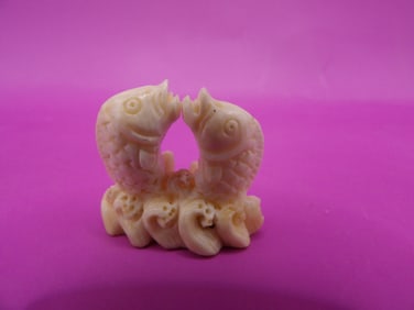 antique Japanese fine carving of double fish