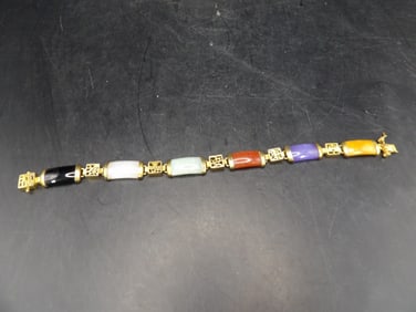 Chinese multiple colors jade bracelet with Chinese characters links