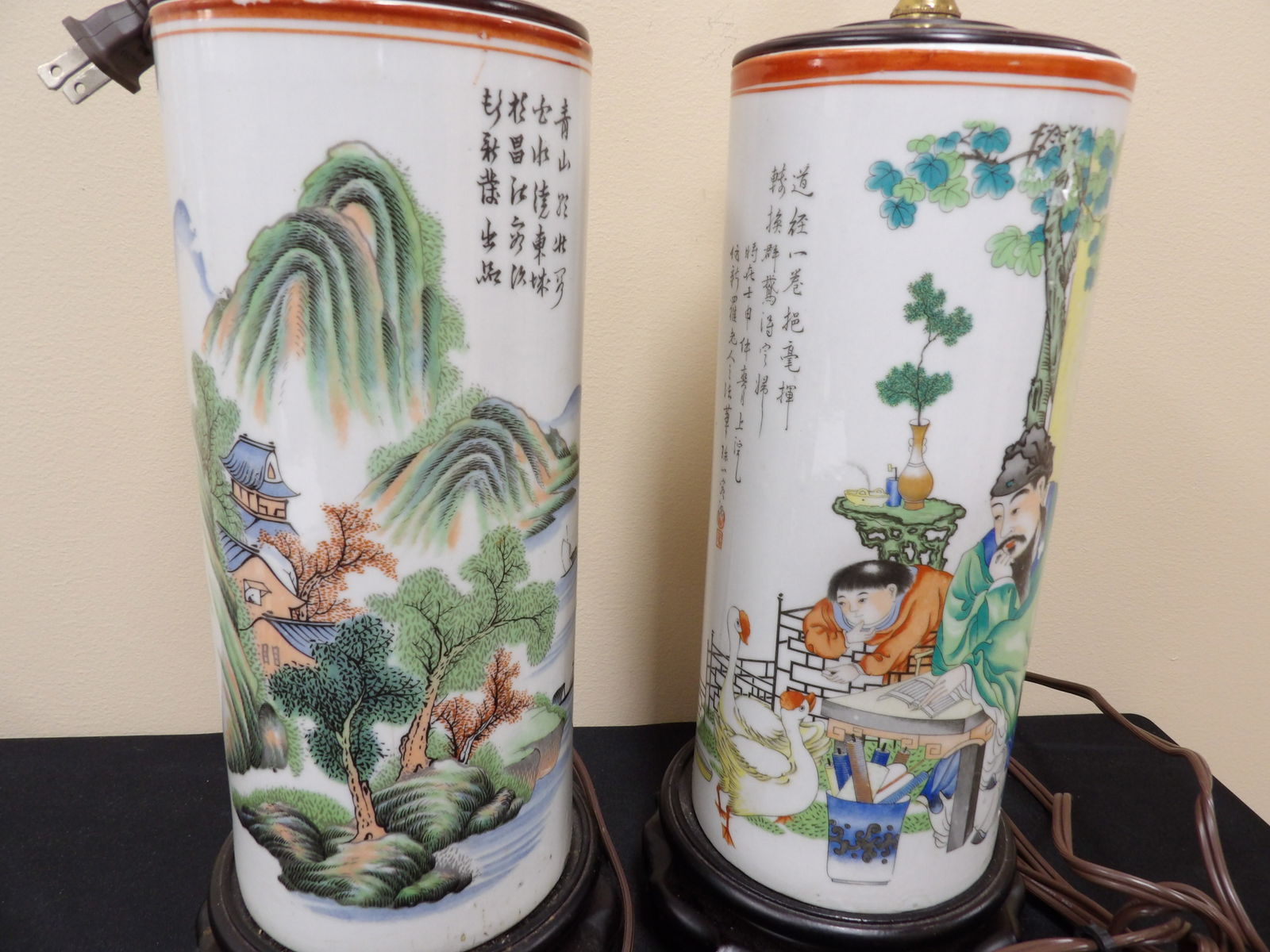 lot of 2 Chinese porcelain hat stand converted lamps (1 of 7)