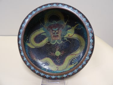 antique Chinese dragon cloisonne brush washer with Qing dynasty Qianlong mark