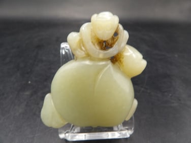 Chinese jade carved monkey on top of peach statue