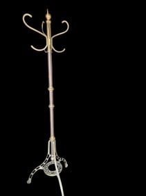 vintage brass or bronze Victorian style standing coat rack with 3 sections